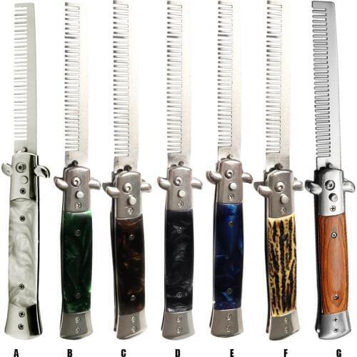 Automatic Push Button Butterfly Folding Stainless Steel Comb Hair Styling Brush Trimmer Spring Jump Brush Comb Wood Salon Tools