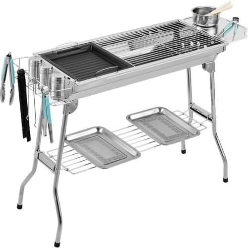 Outdoor Stainless Folding BBQ Grills Picnic Barbecue Rack Grill Charcoal Stove Picnic Accessories 3-6 Person Camping Grills