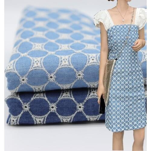 Light Weight Denim Fabric With Embroidery After Washed Jeans Fabrics For Sewing Dress Suits DIY Needlework Materials 50X150cm