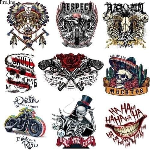 Prajna Punk Skull Iron-On Transfers Grim Reaper Heat Transfers PVC Patches For Clothes Thermal Transfers Hot Vinyl Iron Stickers