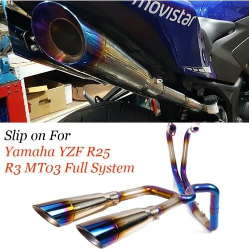 Slip on For Yamaha YZF R25 R3 MT03 Full System Double Row Motorcycle Full System Exhaust Muffler Modified with Front Link Pipe