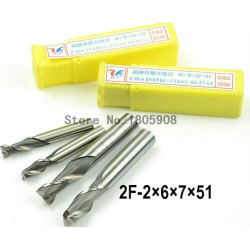 High Quality 10pcs End Mill 2.0mm Two 2 Flute HSS & Aluminium End Mill Cutter CNC Bit, Milling tools,2.0*6*7*51