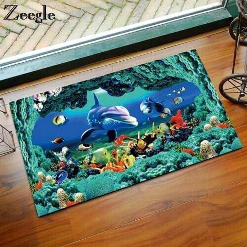 Zeegle Sea Fish Pattern Carpets Kids Room Absorbent Doormats Outdoor Bedroom Carpets Anti-slip Hallway Rugs Bathroom Floor Mats
