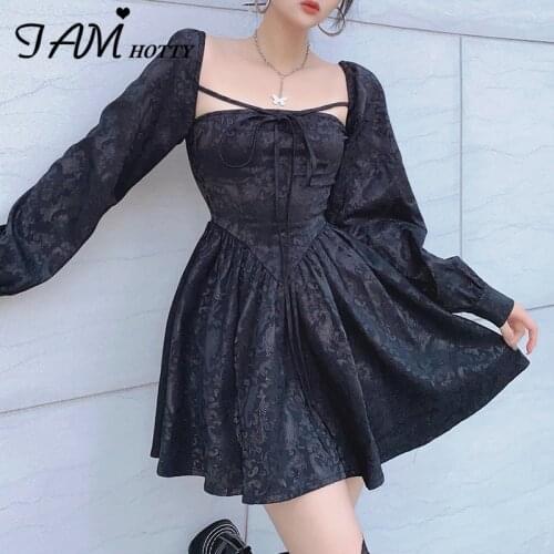 Jacquard Ball Gown Mini Dress Women Elegant Lace Up Slim A-line Dress Party Evening Dresses Kawaii Dark Academia Robe Iamhotty