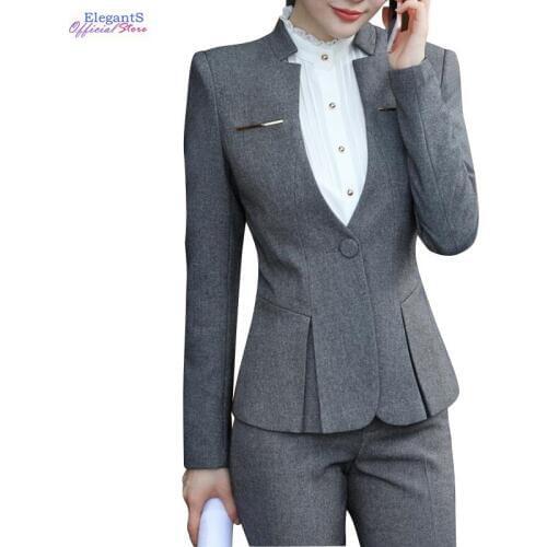 Women Formal Suit Office Lady Pant Suits 2 Piece Pants Blazer Set Female Business Work Elegant Uniforms Plus Size 2020 Fashion