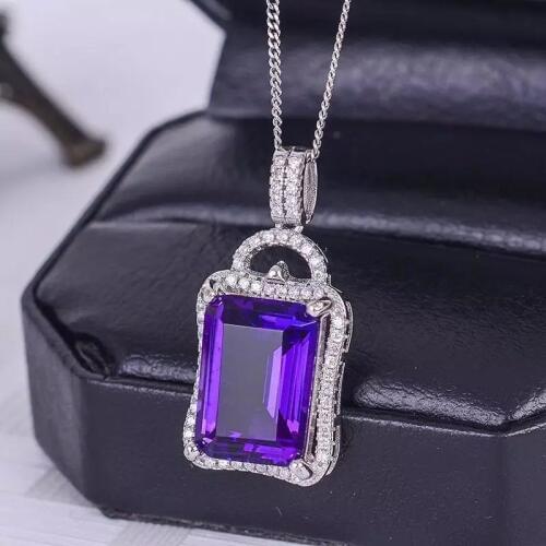 Fashion purple amethyst gemstone pendant for necklace for women silver fine jewelry big size 925 sterling silver ornament gift