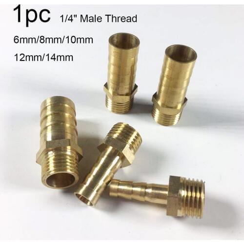 1pc Pipe Fittings 6mm 8mm 10mm 12mm 14mm Hose Barb x 1/4" Male Thread Brass Barbed Pipe Fitting Nipple Coupler Con