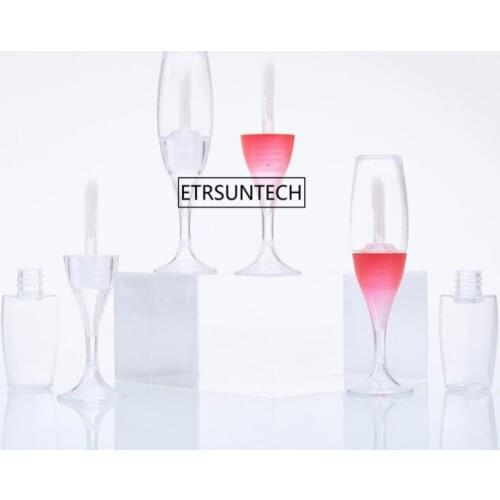 100pcs 8ML Creative Wine Shaped Empty Lip Gloss Bottles Tube DIY Red Clear Cosmetic Refillable Lip Glaze Bottle with Wand F3939