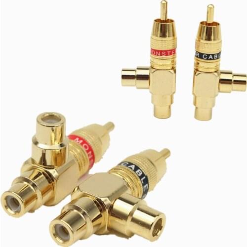 4Pcs HIFI Copper Audio Splitter Plug RCA 1 Male to 2 Female AV Socket Connector Adapter