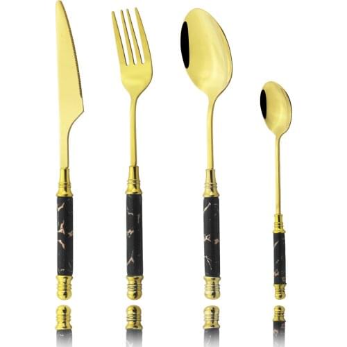 4Pcs/Set Ceramic Handle Dinnerware Stainless Steel Cutlery Set Cake Fork Tea Spoon Knife Dinner Tableware Set Gold Flatware Set