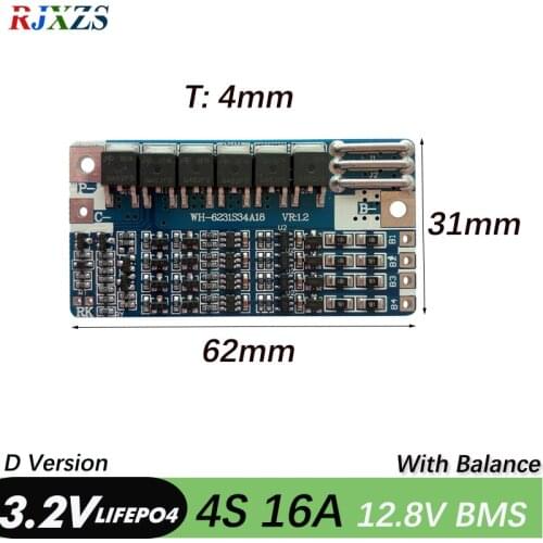 4S 16A LiFePO4 12.8V 14.4V 18650 BMS Battery Protection Board PCM With Balance for 12V Cell Pack D Version