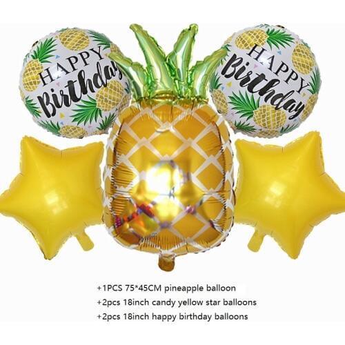 5pcs Pineapple Fruit Set Balloons Holiday Party Decoration Green Star Happy Birthday Theme Float Air Ball Baby Shower