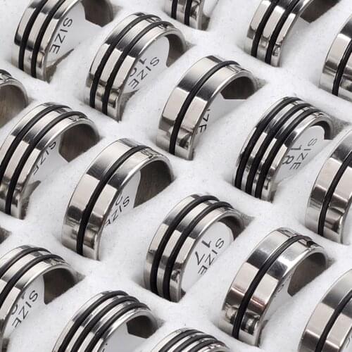 6PCS Black Enamel Ring Mens Jewelry Stainless Steel Rings For Men Hip Hop Party Jewelry Gift 17-21mm Wholesale Anel