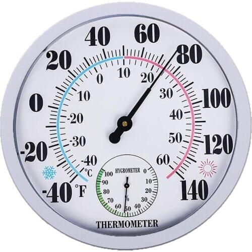 9.84in/25cm Round Thermometer with Hygrometer Large Indoor Outdoor Wall Weather Thermometers No Battery Required E2S