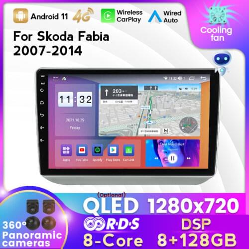 Android 11 6G 128G Car Radio Video Player For Skoda Fabia 2 2007-2014 Auto Multimedia GPS Stereo DSP Carplay 4G Stereo No DVD
