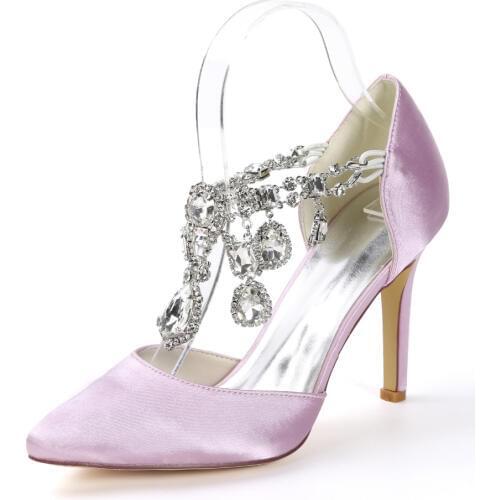 Creativesugar pointed toe D'orday satin evening dress shoes with big Crystal strap bridal wedding pumps shoes prom party heels