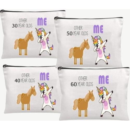 Unicorn 30 40 50 60 years old Happy thirty forty fifty sixty 30th 40th 50th 60th Birthday party gift present Makeup Cosmetic bag