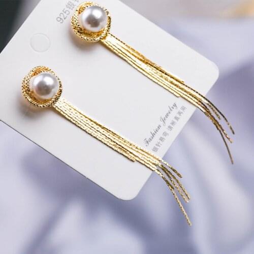 Elegant Temperamental Long Tassel Dangle Earrings Light Luxury Premium Texture Simulated-pearl Earrings Female Fashion Jewelry