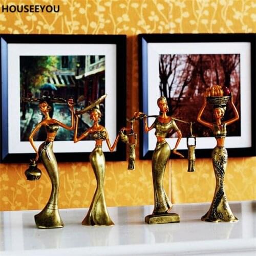 Ethnic Customs Furnishing Decorative Figurines Miniatures Accessories Resin Crafts People Decoration Dai Girl Retro Home Decor