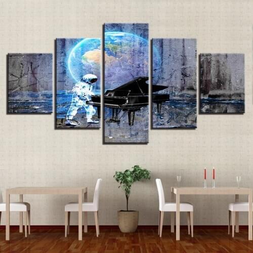 Painting Modular Planet Picture Modern Cuadros 5 Panel Astronaut Decoration Canvas Art Piano Framework Wall for Living Room