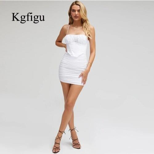 KGFIGU Good Quality Dresses For Women 2021 Summer New Arrival Ladies Sling Solid Color Bodycon Dress Fashion Party Sexy Skrits