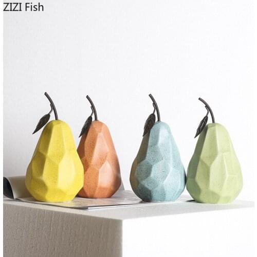 Creative Geometric Ceramic Fruit Sculpture Crafts Desktop Decoration Color Apple Pear Countertop Living Room Decoration Gift