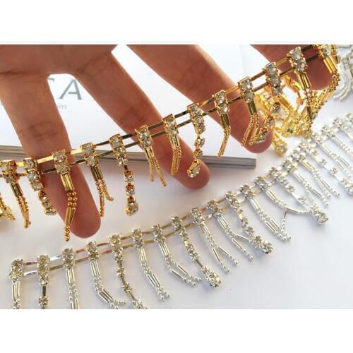 Gold silver Rhinestone Beaded lace trim Diy craft clothing decorative accessories lace trimming motif patches for clothing