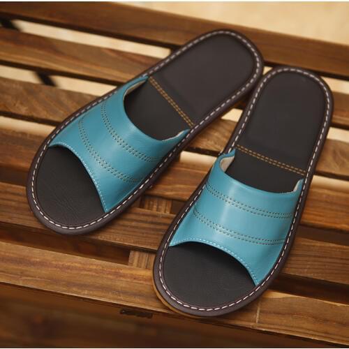 Summer Anti-Slip Genuine Leather Indoor Slippers Couples' Comfortable Home Shoes Soft Sheepskin Casual Slippers for Men/Women