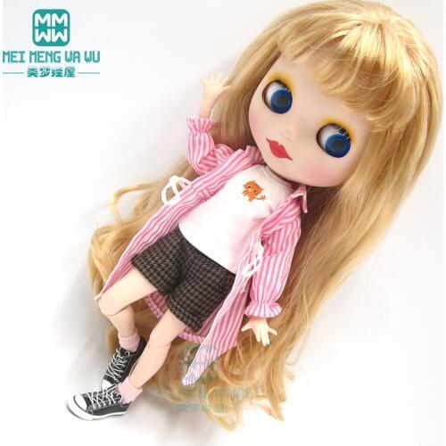 1pcs Blyth Doll Clothes fashion Fashion striped shirt, T-shirt, shorts, sneakers for Blyth Azone OB23 OB24 1/6 doll accessories