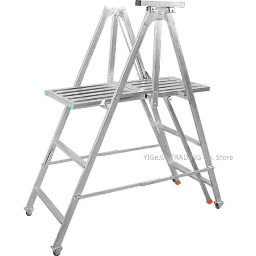 Multifunction Walking Ladder, Foldable 4-Wheeled Foot Stepladder, Triangular Scaffolding Can Load 400KG