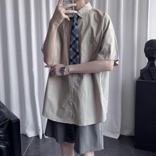 2020 Send Tie Mens Short-sleeved Solid Color Shirt Couples Suit Shirt Pure Color Camisa Masculina Mens Fashion Shirts S-2XL