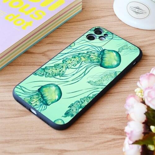 For iPhone Watercolor Jellyfish Pattern Print Soft Matt Apple iPhone Case 6 7 8 11 12 Plus Pro X XR XS MAX SE
