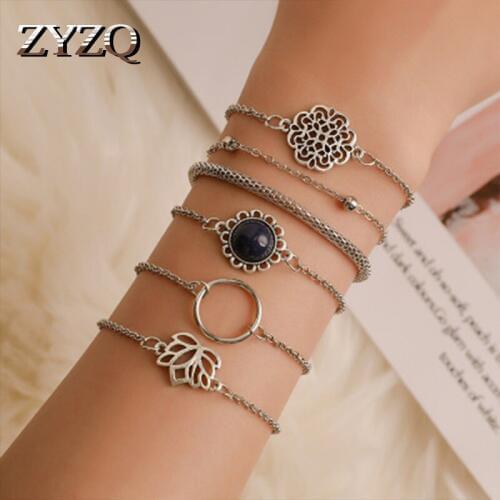 ZYZQ Vintage Six Pcs Bohemia Stylish Women Accessories Bracelets Sets Black Magical Exquisite Witch Style Jewelry Bracelets Hot