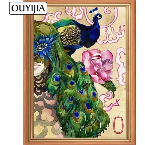 OUYIJIA Animals 5D DIY Peacock Art Diamond Painting Full Cross Stitch Mosaic Rhinestone Home Decoration Diamond Embroidery Gift