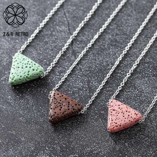 Natrue Lava Stone Chokers Necklace Triangle Jewelry For Women Female Neck Decoration Suspension Large Massive for Christmas 2021