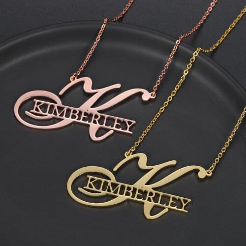 Big First Letter Name Necklace Shine Uppercase Large Initial My Name Minimalist Customized Name Pendant Chain Nice Gift Women