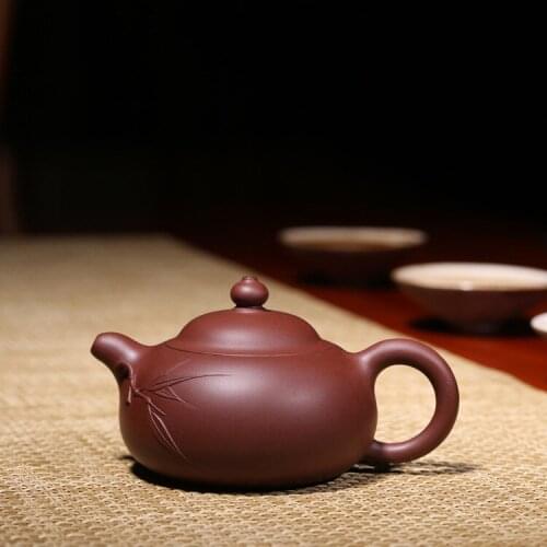 Purple Sand Teapot Master Wang Ting Handmade Bamboo Leaf Yuru Purple Sand Teapot Teapot Gift Customization Wholesale