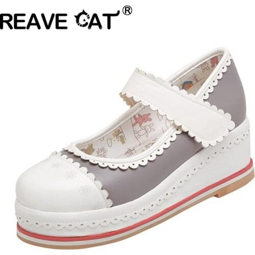 REAVE CAT 2021 Sweet Pumps Lolita Platforms Mary Janes Hook Loop Candy Color Party Thick Sole Shoes Pink Orange White Grey A4525
