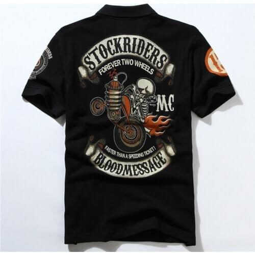 Mens motorcycle Polo-shirt Tattoo Dimensional Printing Cotton Short Sleeve Polo Shirt Men Slim Fit Punk Rock Tops Tee Shirts
