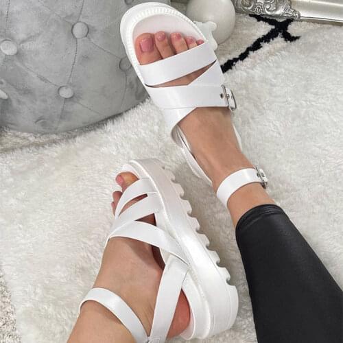 Women Buckle Platform Sandals 2021 Woman Cool Thick Bottom Shoes Solid Flats Female Summer Beach Lady Casual Footwear Big Size