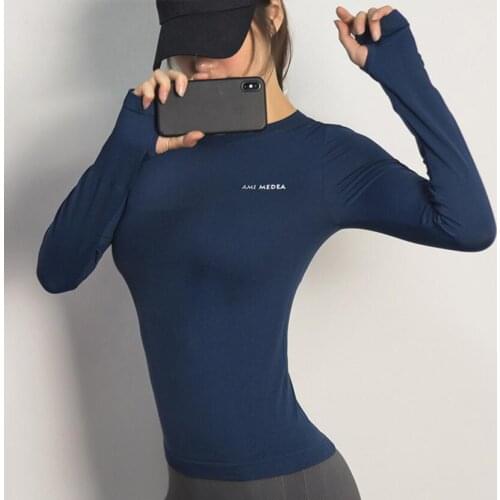 Sexy Women Letter Printing Sport Shirts Solid Color High Elastic Gym Yoga Top Running Breathable Long sleeve T-Shirts