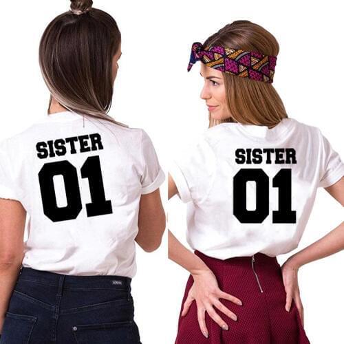 SISTER 01 Women Fashion Summer Sister T Shirts Matching Best Friends Shirt Femme Tumblr Clothes BFF Tee Tops Gift