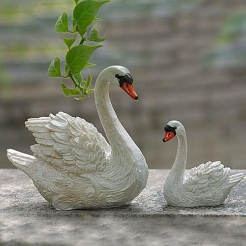 2pcs Resin Swan Ornaments Mini Swan Statue Fountain Fairy Tale Garden Micro Landscape Home Garden Decoration Ornaments