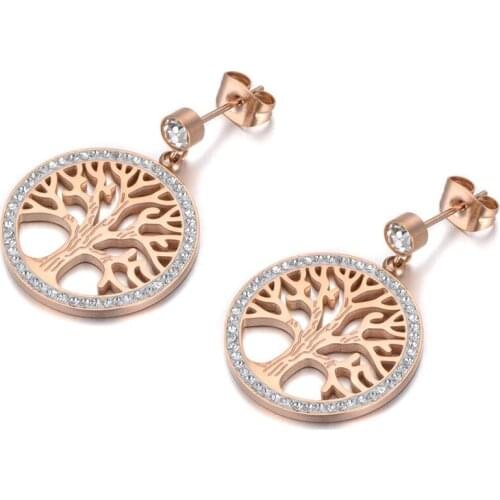 Office Style Stainless Steel Flowers Tree Stud Earrings Jewelry Trendy Clay CZ Crystal Plant Earrings For Women E19277