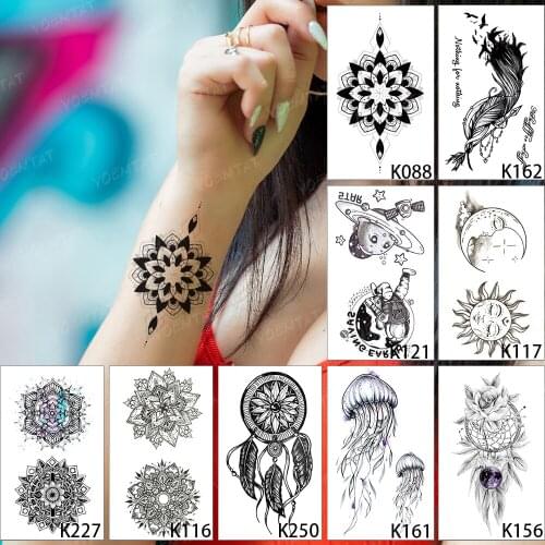 9pcs/Lot Waterproof Temporary Tattoo Sticker Mandala Flower Indian Henna Bohemia Feather Flash Tatoo Woman Body Art Fake Tatto