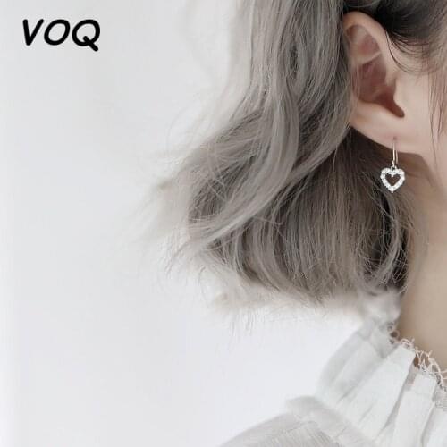 VOQ 925 Sterling Silver Shiny Zircon Sweet Romantic Love Heart Earrings Women Luxury Wedding Party Jewelry Gift