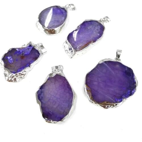 2020 Natural Stone Pendant Irregular Purple Agated Connector for Jewelry Making Necklace Accessorie Gift for Women Size 29x49mm