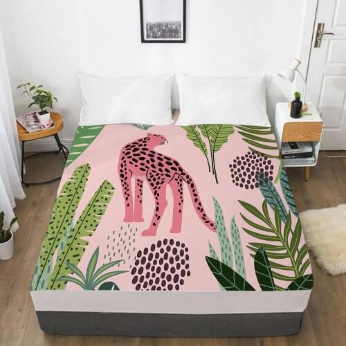 1pc bed sheet Elastic fitted sheet With An Elastic Band 150/180/200/160*200 Mattress Cover Double Bed cover nordic Pink leopard