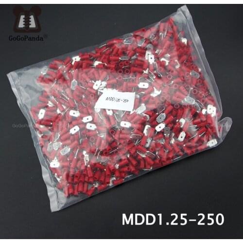 1000Pcs/lot Red MDD1.25-(187 250) Brass Male Quick Disconnects Pre-insulated Terminal Cold Pressed Copper Nose