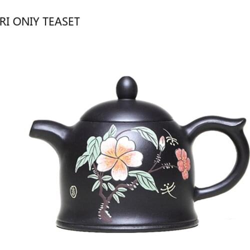 180ml Yixing Purple Clay Teapots Handmade Flowers Pattern Tea Pot Raw Ore Black Mud Beauty Kettle Chinese Zisha Tea Set Gifts